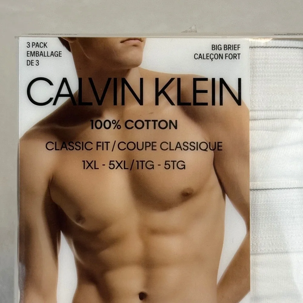 Calvin Klein Mens Big Briefs Cotton 5XL White Classic Fit 3 Pack Breathable New